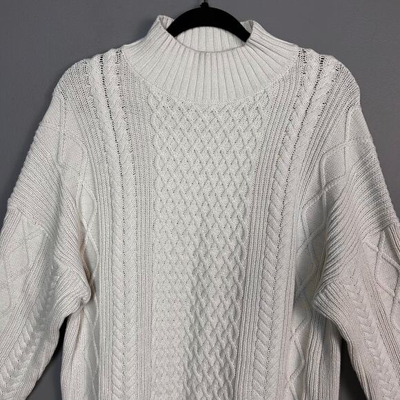J Crew sweater Large Fisherman Cotton Cable Knit Mockneck long Style BD709 - Picture 8 of 15
